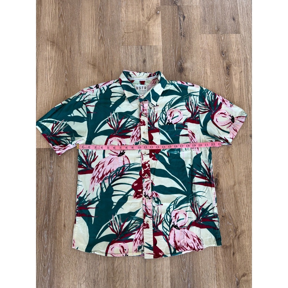 VSTR Premium Button Down Shirt Mens XL Green Pink Flamingo Tropical Cotton SS - Picture 3 of 9